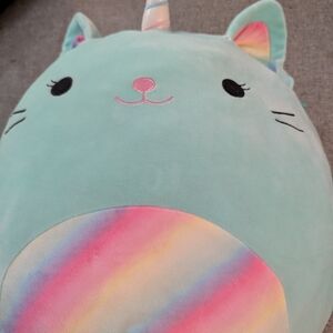 Squishmallow, Nicole Caticorn, Teal With Rainbow Tummy And Ears size 16in